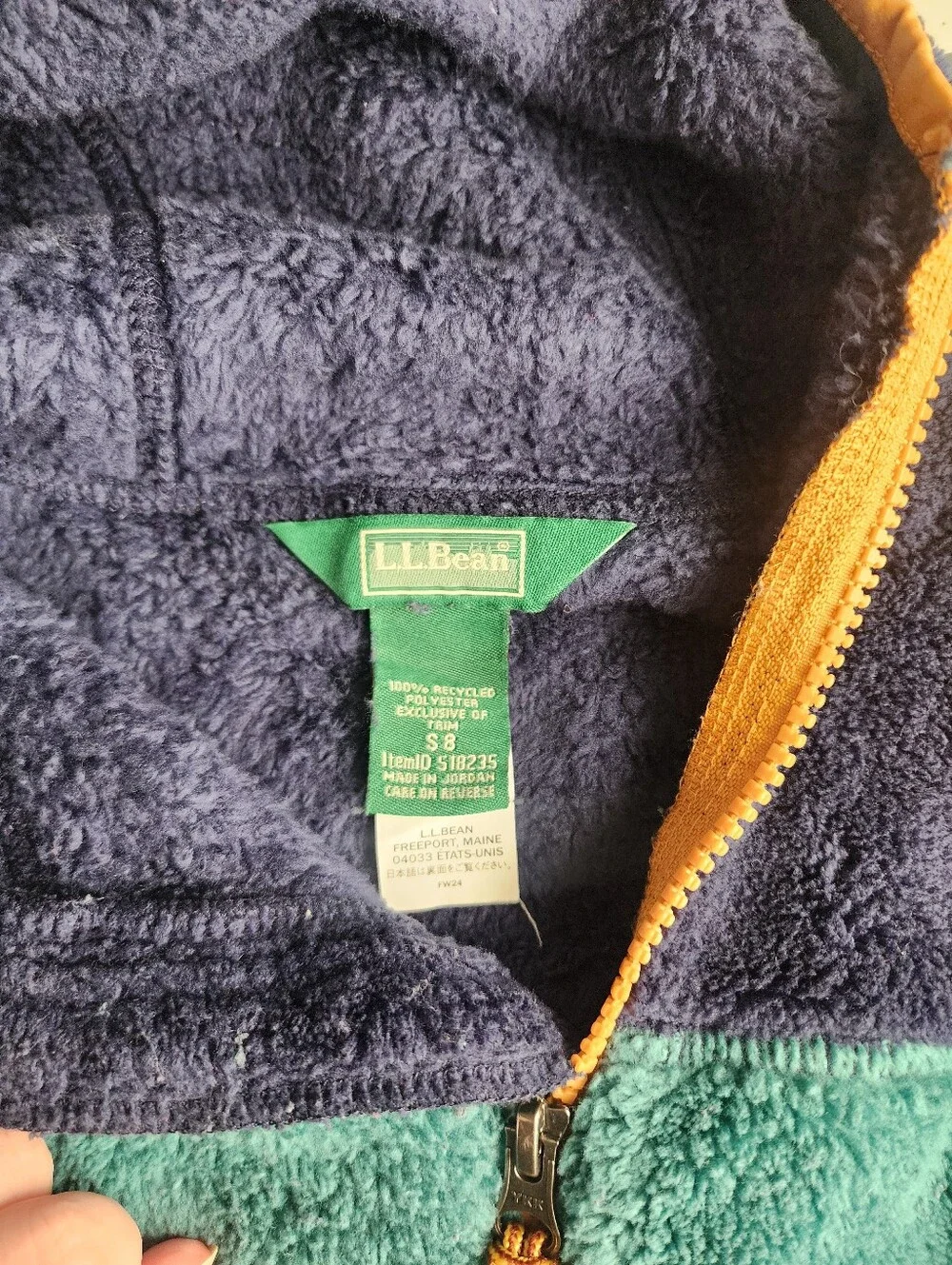 L.L. Bean Kids Hi-Pile color patchwork soft fluffy Fleece Hooded zip up Jacket